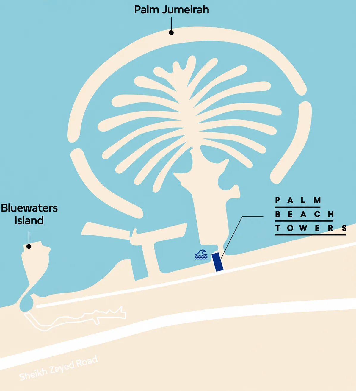 Map positioning Lunaya near Sheikh Zayed Road and major destinations in the Jebel Ali growth corridor
